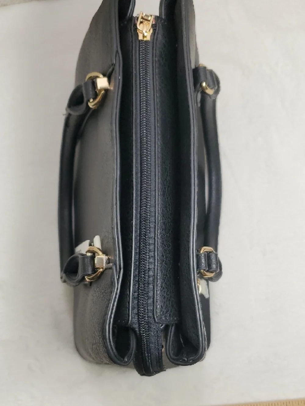 Isabella Leather Double Handled Black Satchel Handbag NWT